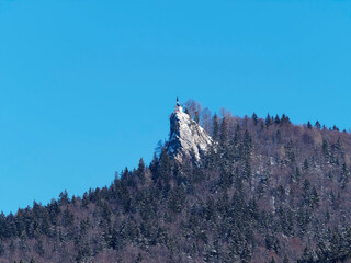 The summit of the Riederstein with its chapel in Upper Bavaria above the lake of Tegernsee