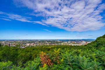 Fototapeta na wymiar Panoramic skyline view from Mount Royal hill at the Montreal city Canada