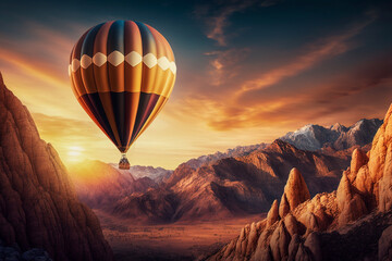 Hot air balloon at sunset generated with AI