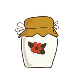 Cute hand drawn glass jar with jam. Doodle sweet preserve illustration. doodle. clipart. vector illustration