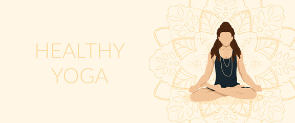 Man in Lotus Position with Long Hair Healthy Yoga Banner 