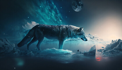 wolf howling at the moon, using ai
