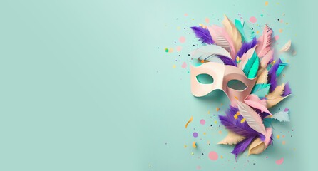 Obraz na płótnie Canvas A 3D carnival mask with copy space is a perfect combination of tradition and innovation, showcasing intricate details that bring joy and excitement to the carnival celebration Generative AI