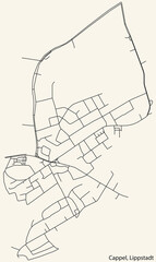 Detailed hand-drawn navigational urban street roads map of the CAPPEL BOROUGH of the German town of LIPPSTADT, Germany with vivid road lines and name tag on solid background