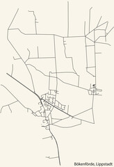 Detailed hand-drawn navigational urban street roads map of the BÖKENFÖRDE BOROUGH of the German town of LIPPSTADT, Germany with vivid road lines and name tag on solid background