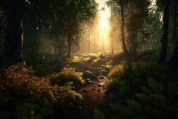 Forest in the morning generated with AI