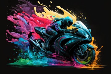 Motocyklista abstrakcyjny kolorowy akrylowy Generative AI