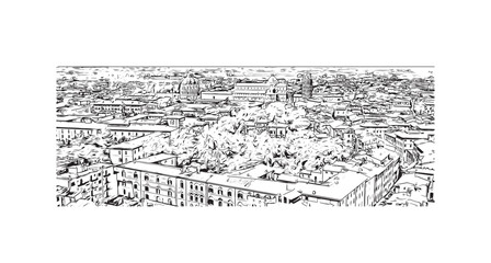 Obraz premium Building view with landmark of Pisa is a city in Italy. Hand drawn sketch illustration in vector.