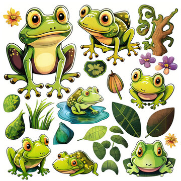 cartoon frog stickers for scrapbooking, generative artificial intelligence