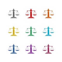 Justice law logo design template icon isolated on white background. Set icons colorful