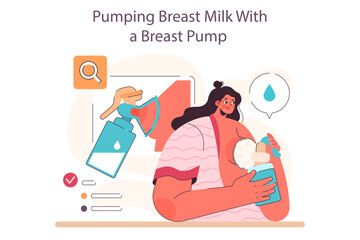 Breastfeeding concept. Breast pumping, lactating women extracting
