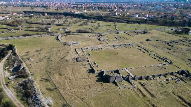 Roman town Doclea, ancient locality in Montenegro, drone aerial view