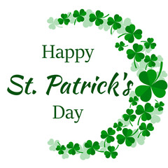 Happy St. Patrick's Day greeting card. Frame with clover leaf and text. Vector illustration on white background