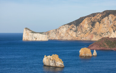 Rocky Cliffs on the Sea Coast. Sardinia, Italy. Nature Background