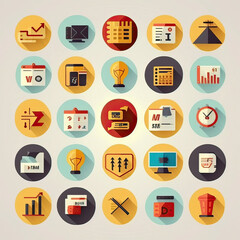 flat icons set finance office vector illustrations, generative artificial intelligence