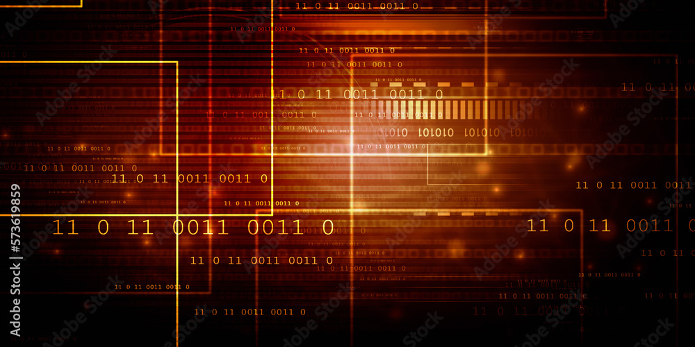 Poster 2d illustration abstract digital binary data on computer screen