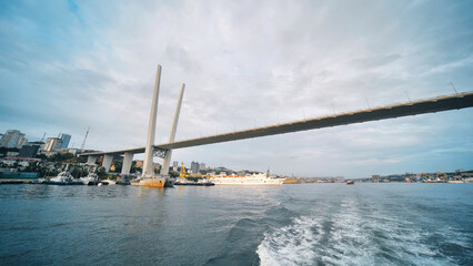 Vladivotok bridge. View from the moving ferry.