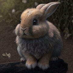 Adorable and realistic bunny rabbit on field background. Easter holiday concept.