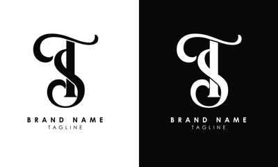 Creative Professional Trendy Letter ST TS Logo Design in Black and White Color , Initial Based Alphabet Icon Logo