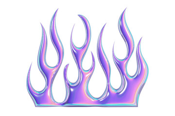 3d chrome metal of y2k fire icon. Flame shape in liquid mercury. 3d rendering illustration of abstract metallic melted modern burn form, design element isolated on transparent background