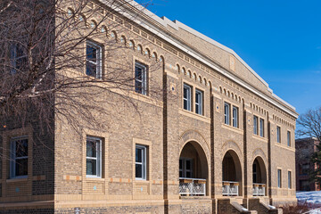 arched entryway and facade of st paul gymnasium building on university of minnesota campus in falcon heights minnesota