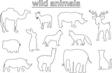 Vector line set  wild animals.