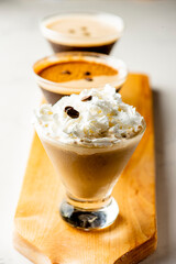 Espresso Martini. The espresso martini is a cold caffeinated alcoholic drink made with espresso, coffee liqueur, and vodka. Classic American Cocktail favorite. 