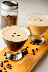 Espresso Martini. The espresso martini is a cold caffeinated alcoholic drink made with espresso, coffee liqueur, and vodka. Classic American Cocktail favorite. 