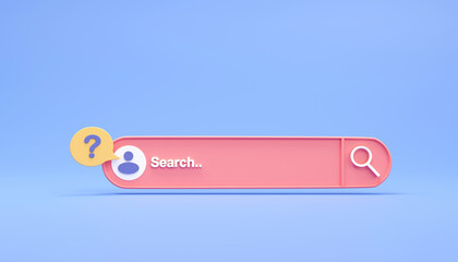Search bar, search engine on background for design. concepts of finding Information by technology for web, browser, and job search. 3D render Illustration 