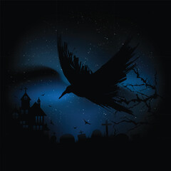 Fototapeta premium Fog over the graveyard and raven