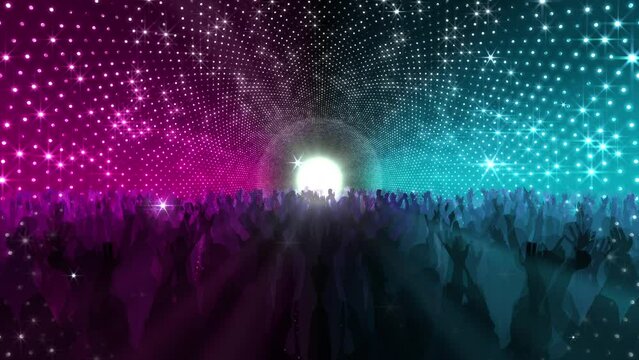Dance Party Disco Club audience spectators Lights Glitter Background.