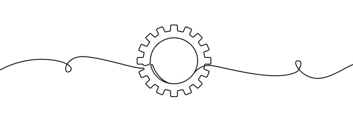 Gear one line drawing .Gear wheel one continuous line drawing. .Cogwheel machine gear linear icon.Gear symbol line art.