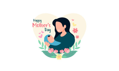 Happy Mother's Day. Happy Mother and Her Child Illustration