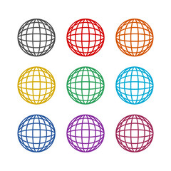Globe flat icon isolated on white background. Set icons colorful