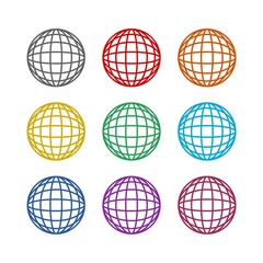 Globe flat icon isolated on white background. Set icons colorful