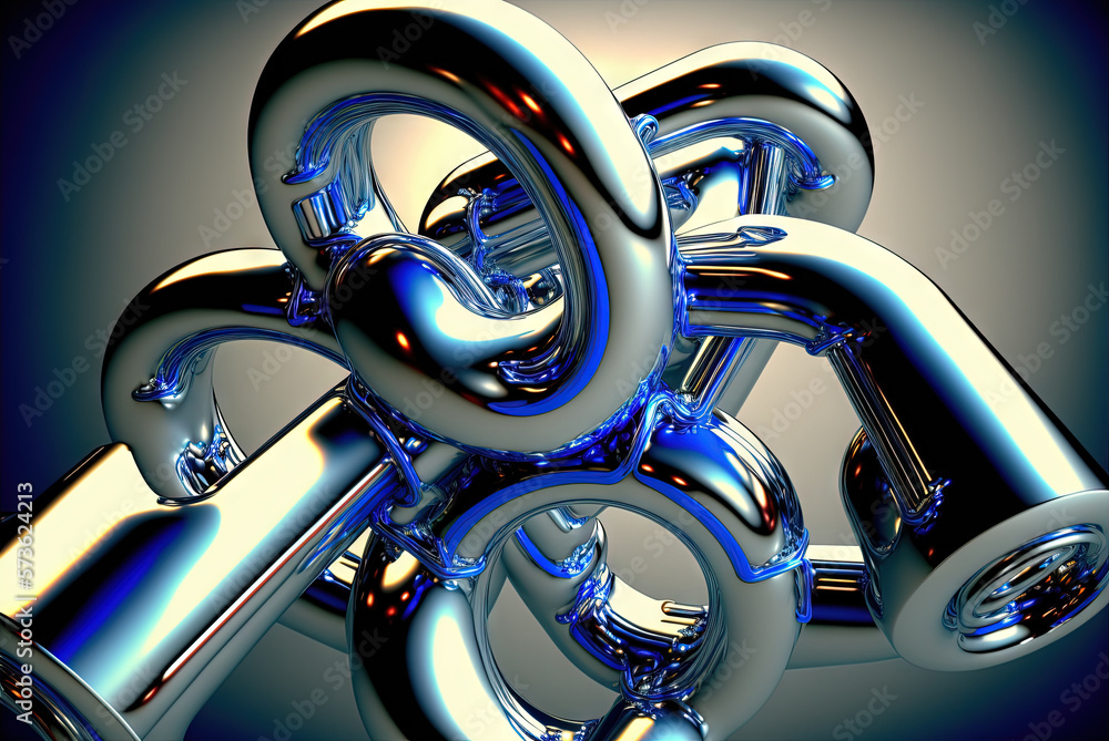 Poster Abstract chrome pipes composition. Industry themed background with shiny metallic connected pipes. Generated AI.