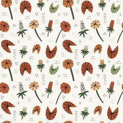 Botanical seamless pattern with hand drawn water lily