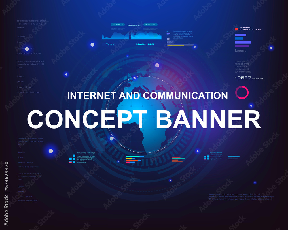 Poster internet concept banner. world internet technologies and communications. futuristic background with 