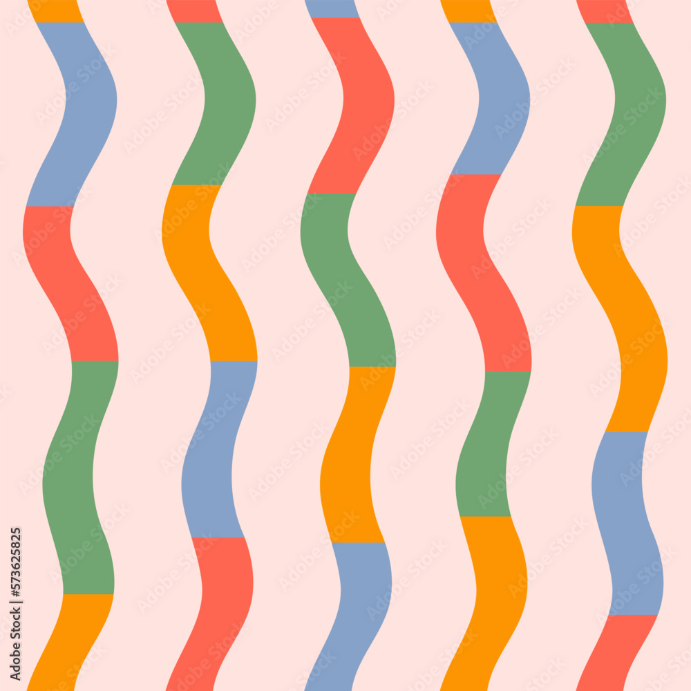Poster abstract seamless pattern with vertical zig zag stripes on a light background. contemporary collage 