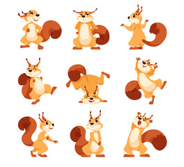 Funny Squirrel with Bushy Tail Expressing Different Emotion Vector Set