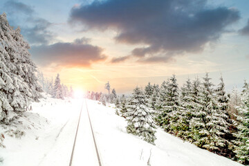 Winterlandschaft auf dem Brocken im Harz, Deutschland 