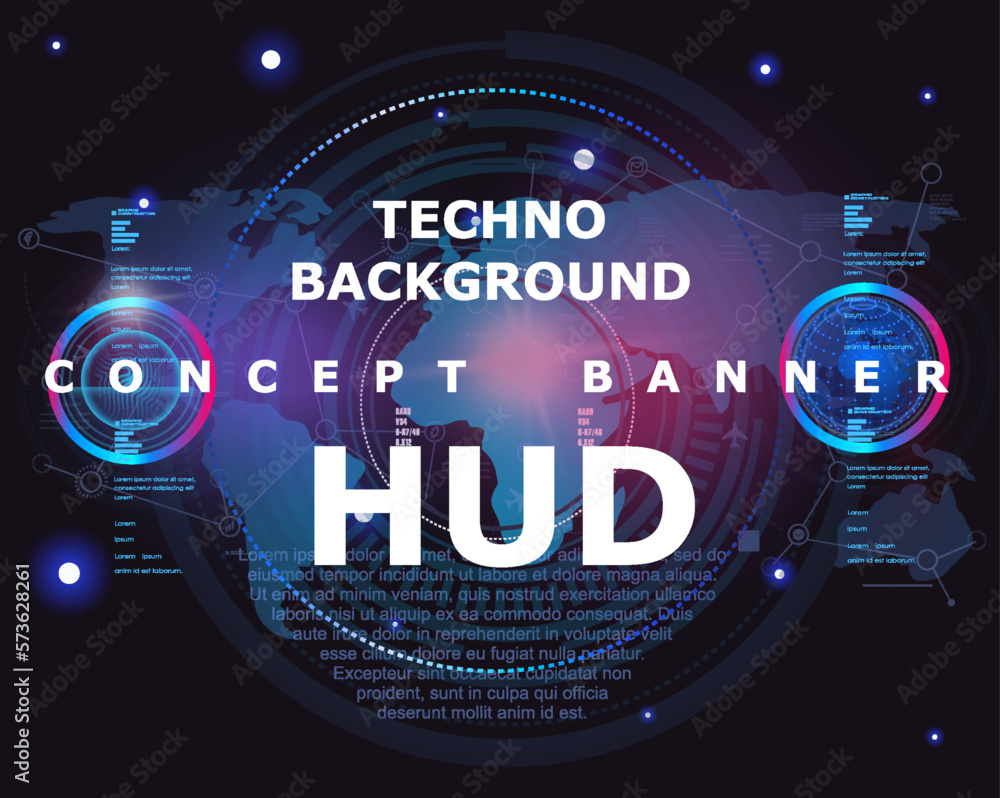 Poster techno background. conceptual user interface with hud, gui, ui elements. screensaver for digital use