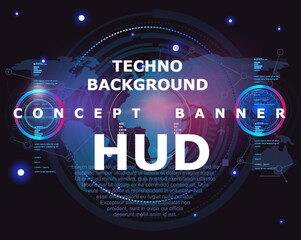 Techno background. Conceptual user interface with HUD, GUI, UI elements. Screensaver for digital user interface. Futuristic cyber сonceptual background. Vector