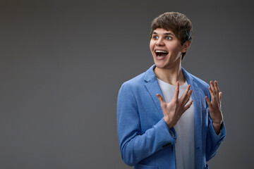 shocked man with surprise expression and excited face