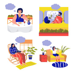 Dreaming people set concept with people scene in the flat cartoon design. People dream of something good.