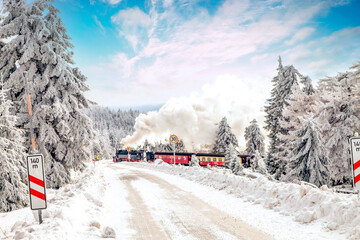 Winterlandschaft auf dem Brocken im Harz, Deutschland 