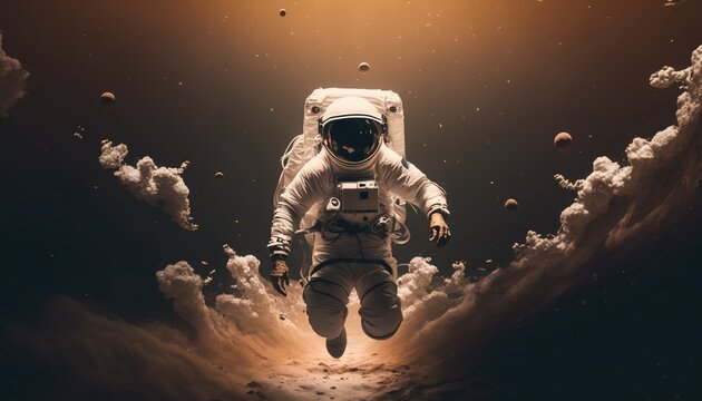 Astronaut Floating In Space, Brown Landscape, 4K 