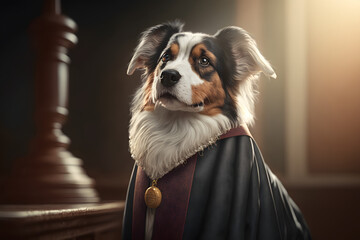 Portrait d'un chien en robe d'avocat dans une salle de tribunal » IA générative - obrazy, fototapety, plakaty