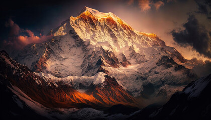 Fototapeta na wymiar Himalaya Annapurna II golden hour generative AI 