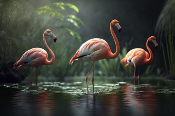 Fototapeta na wymiar landscape with flamingo